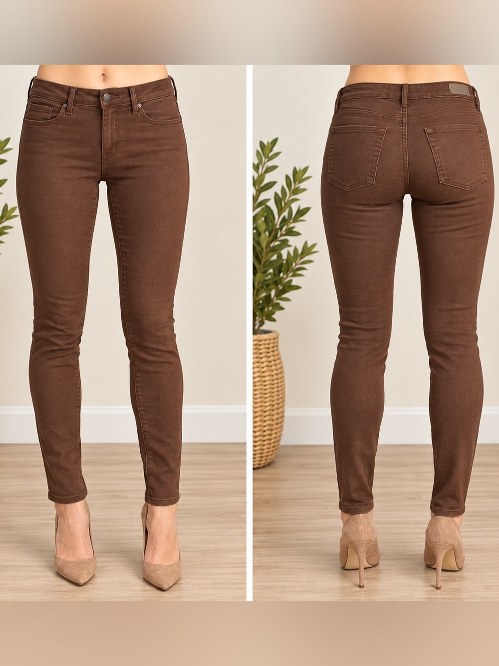 Vince Lola Stovepipe Skinny Jeans 28 Brown Stretch Denim